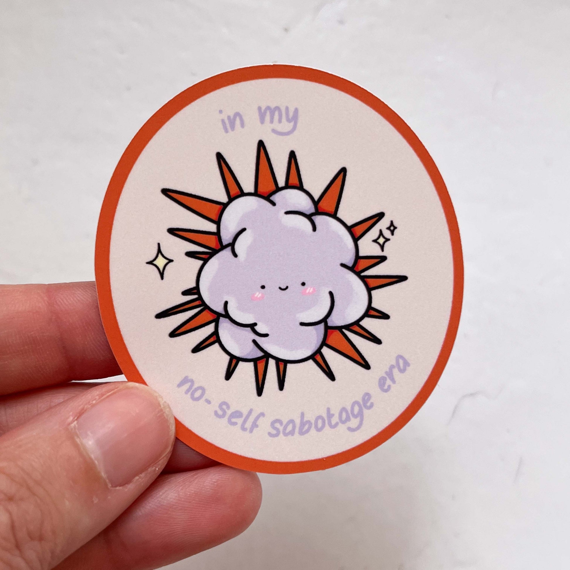 No Self Sabotage Era Sticker featuring bold typography and vibrant background, perfect for adding motivation and inspiration to belongings.