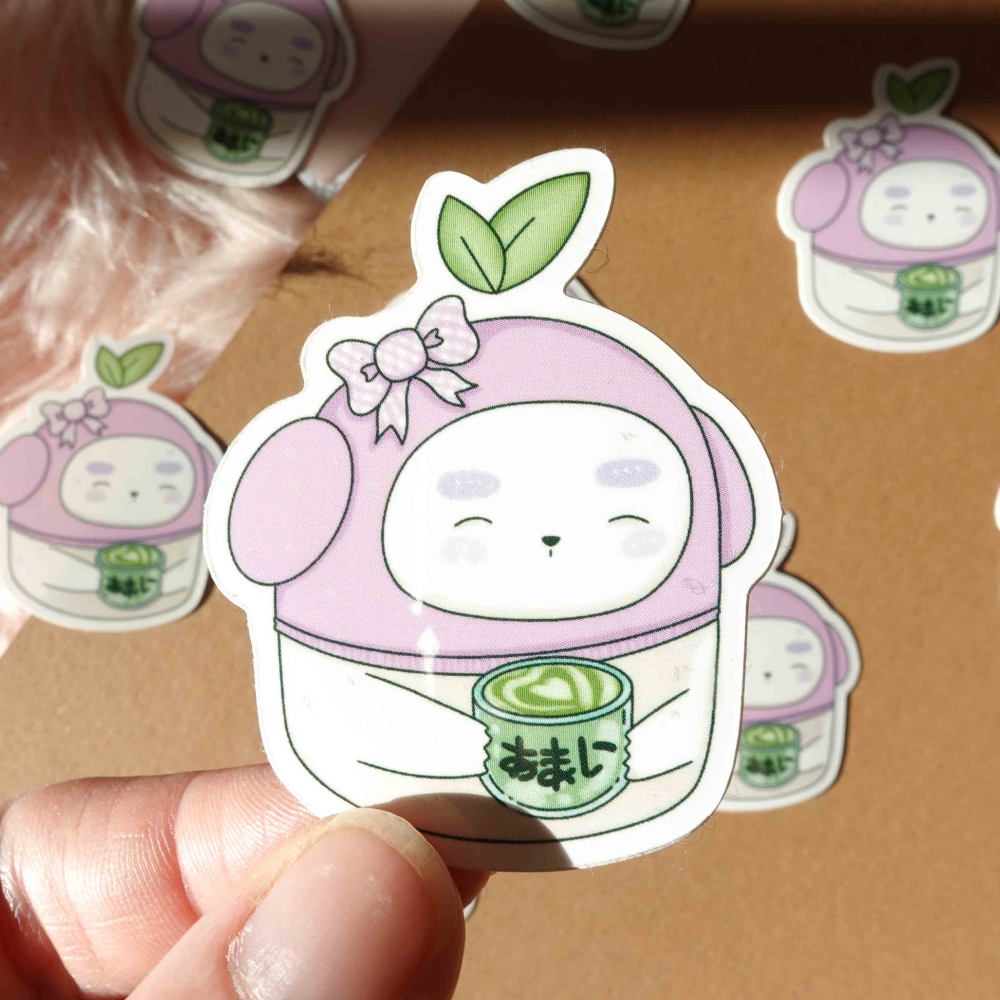 Cute sticker assortment with playful designs of a fox, pigeon, matcha bear, and fish, perfect for kids and adults alike.