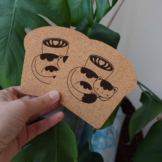 toast coaster coffee cat design kawaii