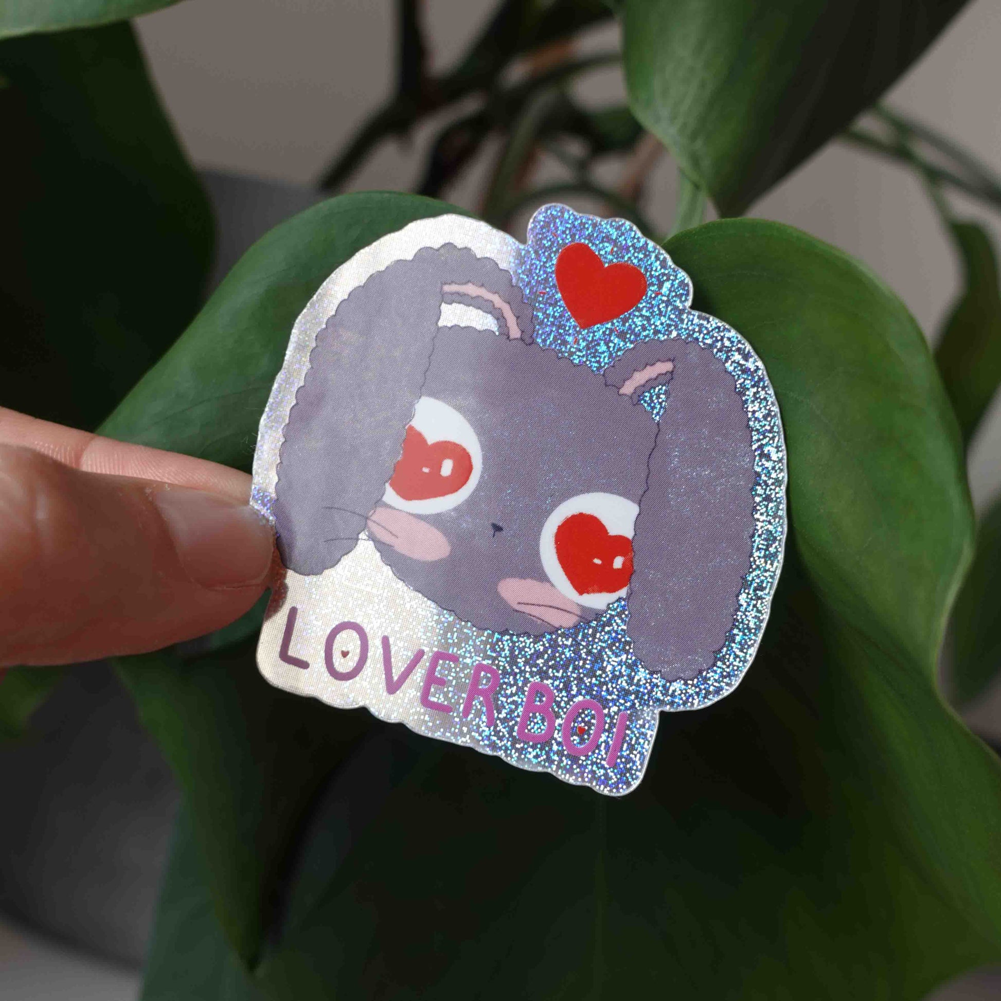 glitter and holographic kawaii bunny lover boi sticker