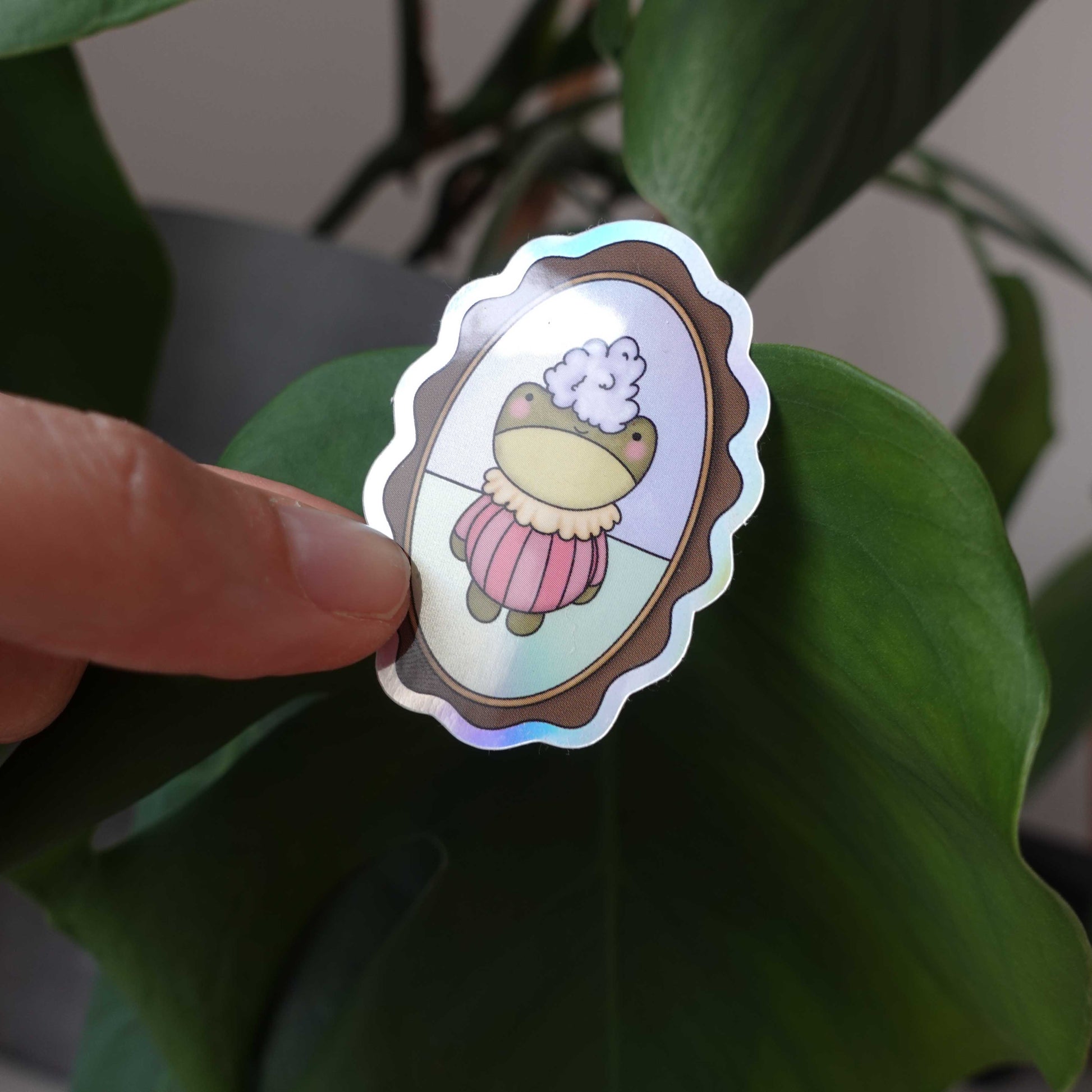 glitter and holographic kawaii clown frog sticker