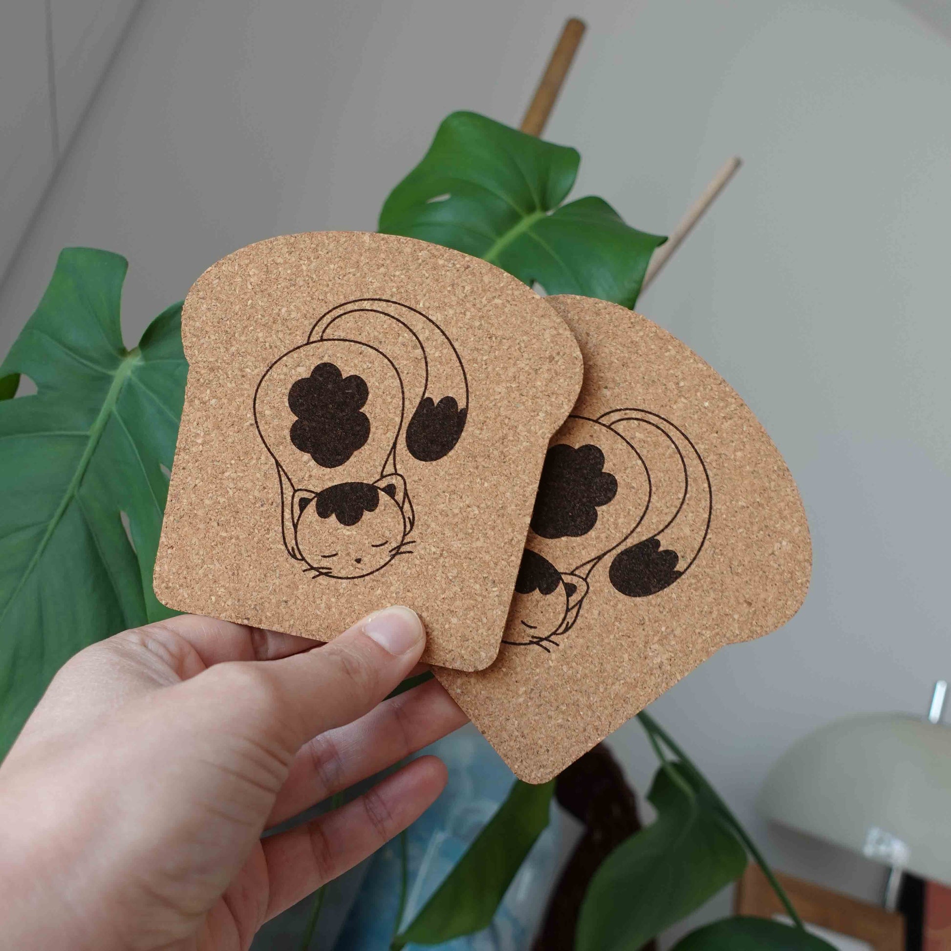 toast coaster curled cat design kawaii