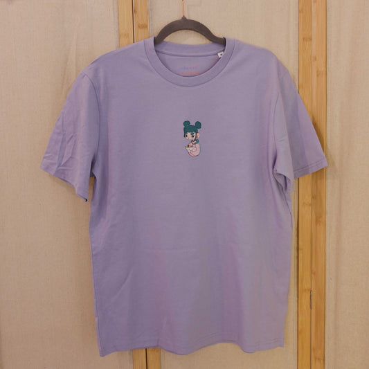 Organic cotton graphic T-shirt featuring the original Ramen Girl illustration in Lilac