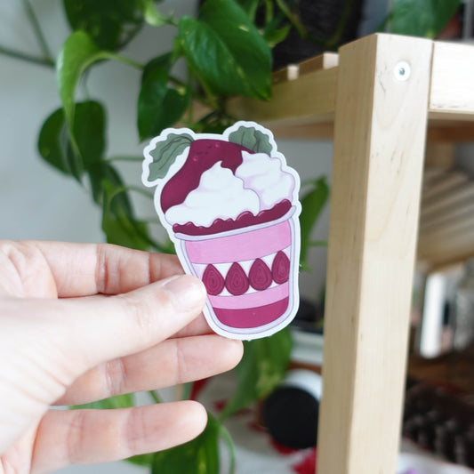 Colorful Beetroot Latte Sticker featuring a vibrant depiction of a beetroot latte, perfect for decorating laptops, water bottles, and notebooks.