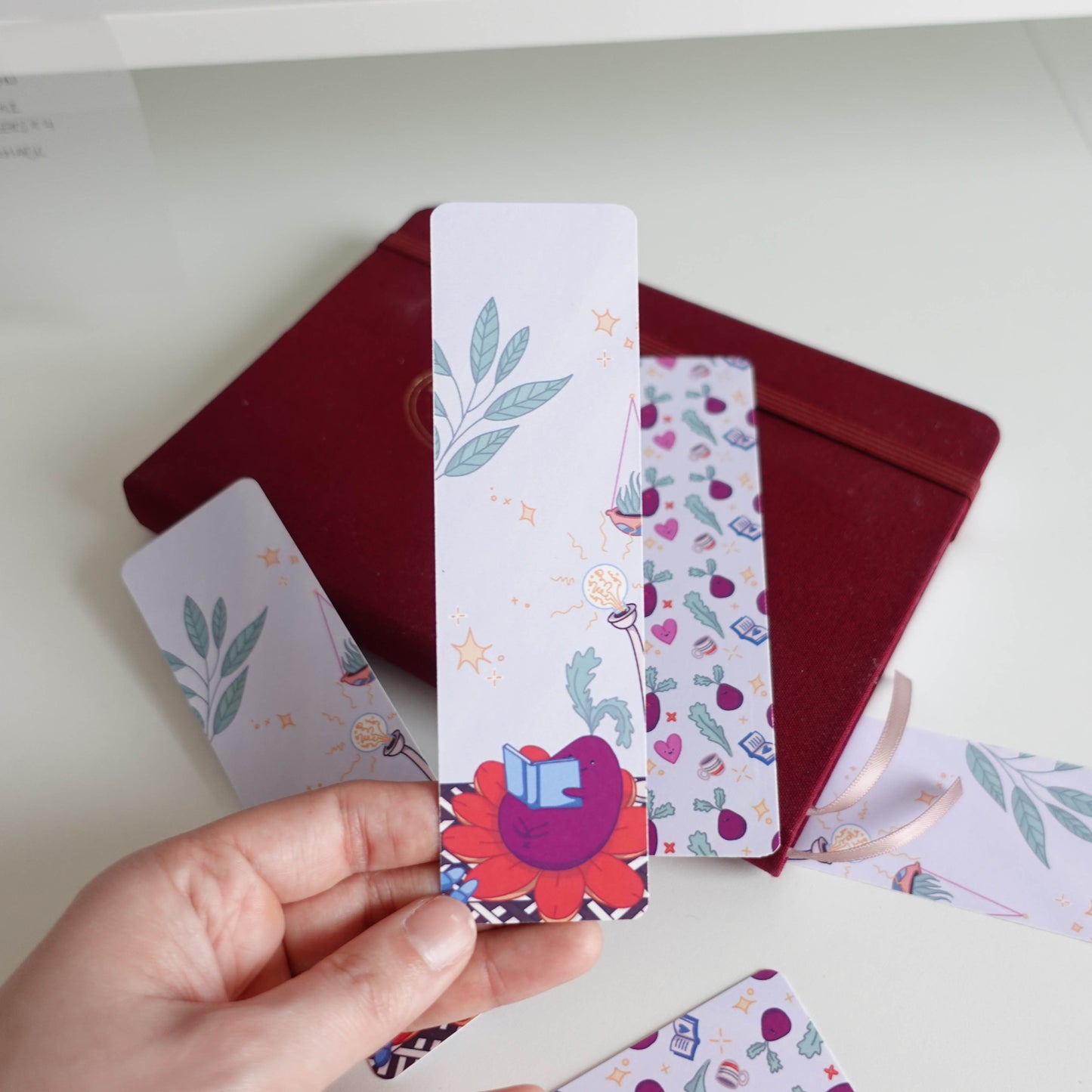 Double-sided Beetroot Bookmark featuring a vibrant beetroot design, perfect for adding flair to your reading adventures.