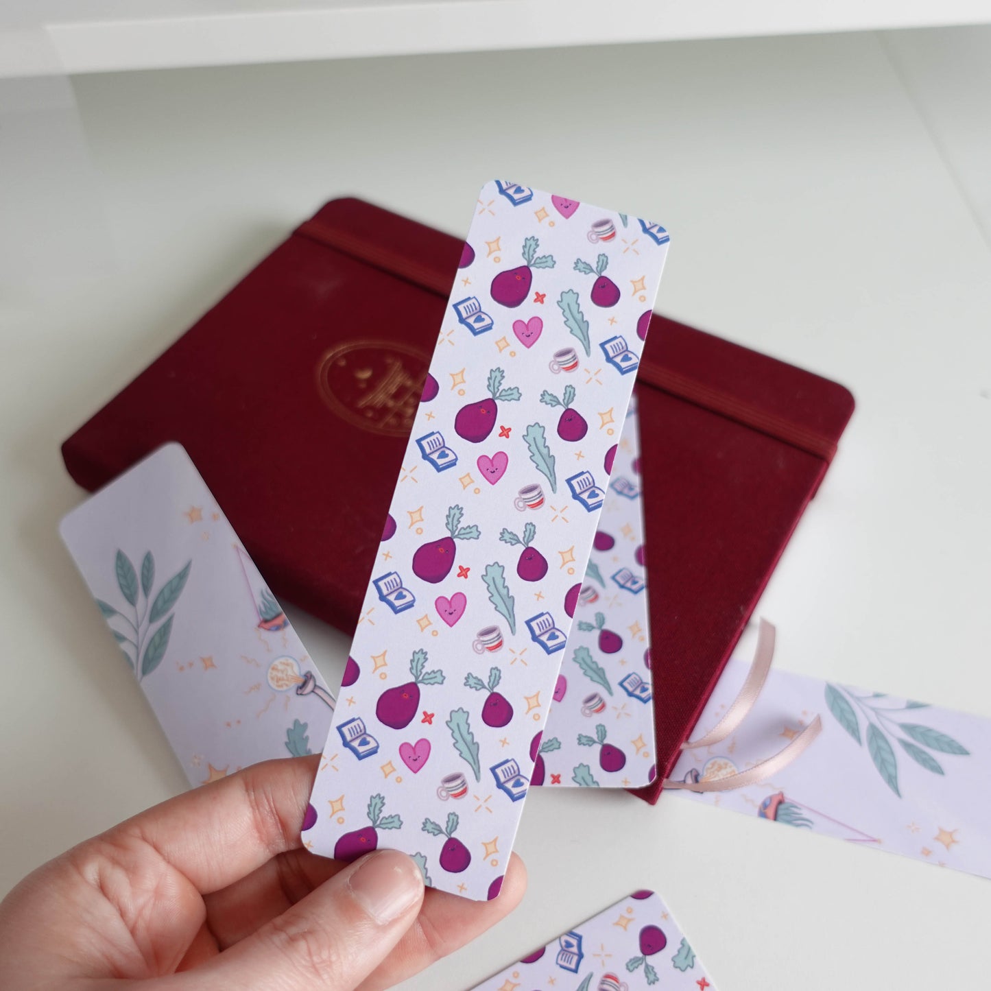 Double-sided Beetroot Bookmark featuring a vibrant beetroot design, perfect for adding flair to your reading adventures.