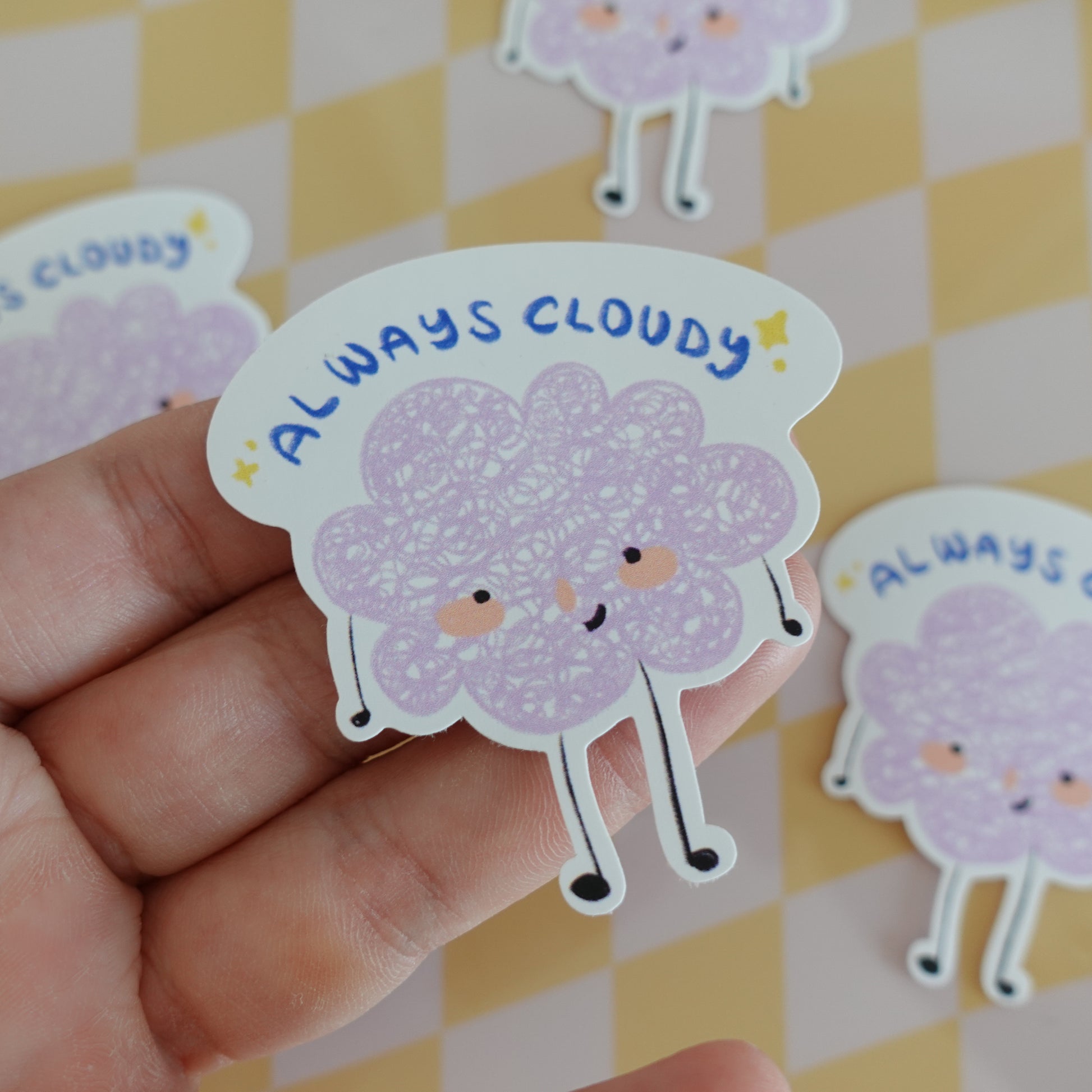 Close-up of the Fluff Club matte finish stickers, highlighting their subtle texture and unique designs.