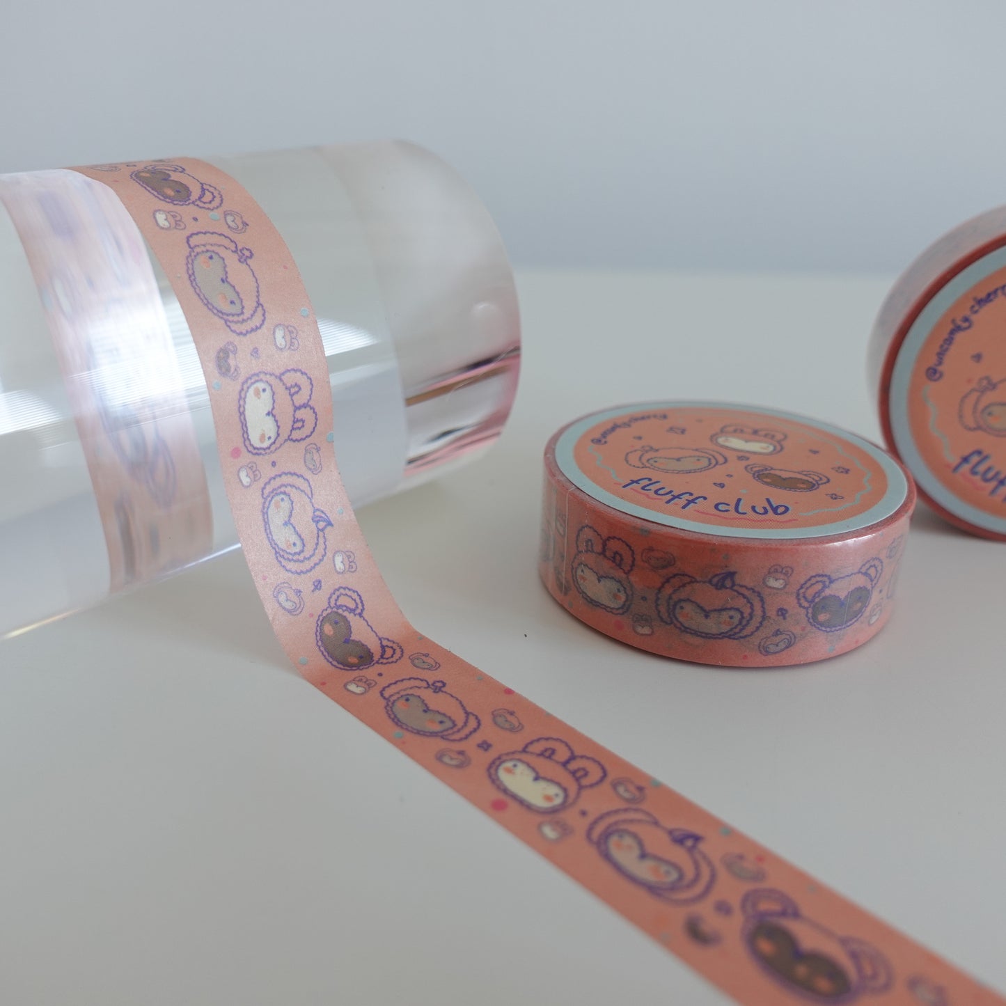 Close-up of the Fluff Club washi tape, showcasing its playful and colorful retro pattern.