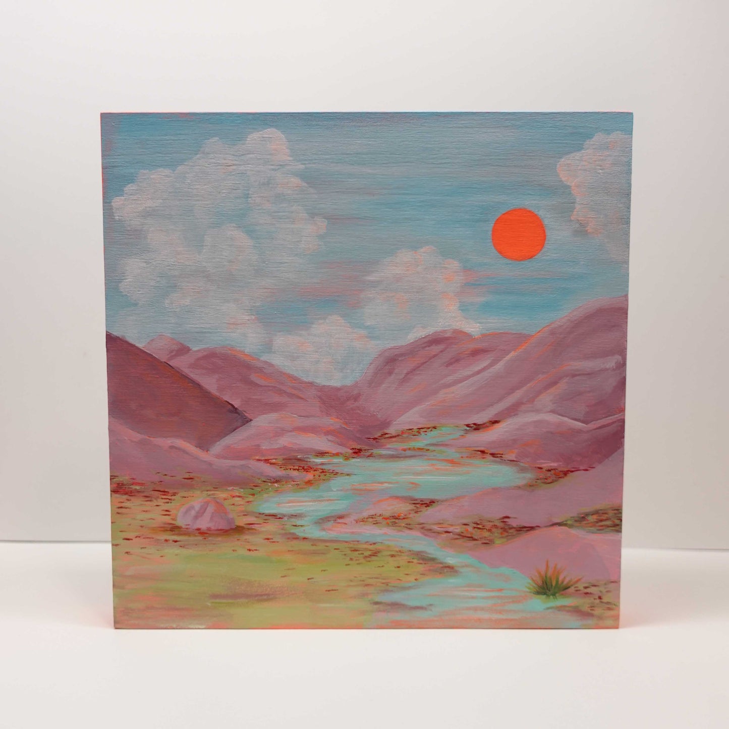 dystopianalps original painting acrylic on wooden canvas 25cm x 25cm