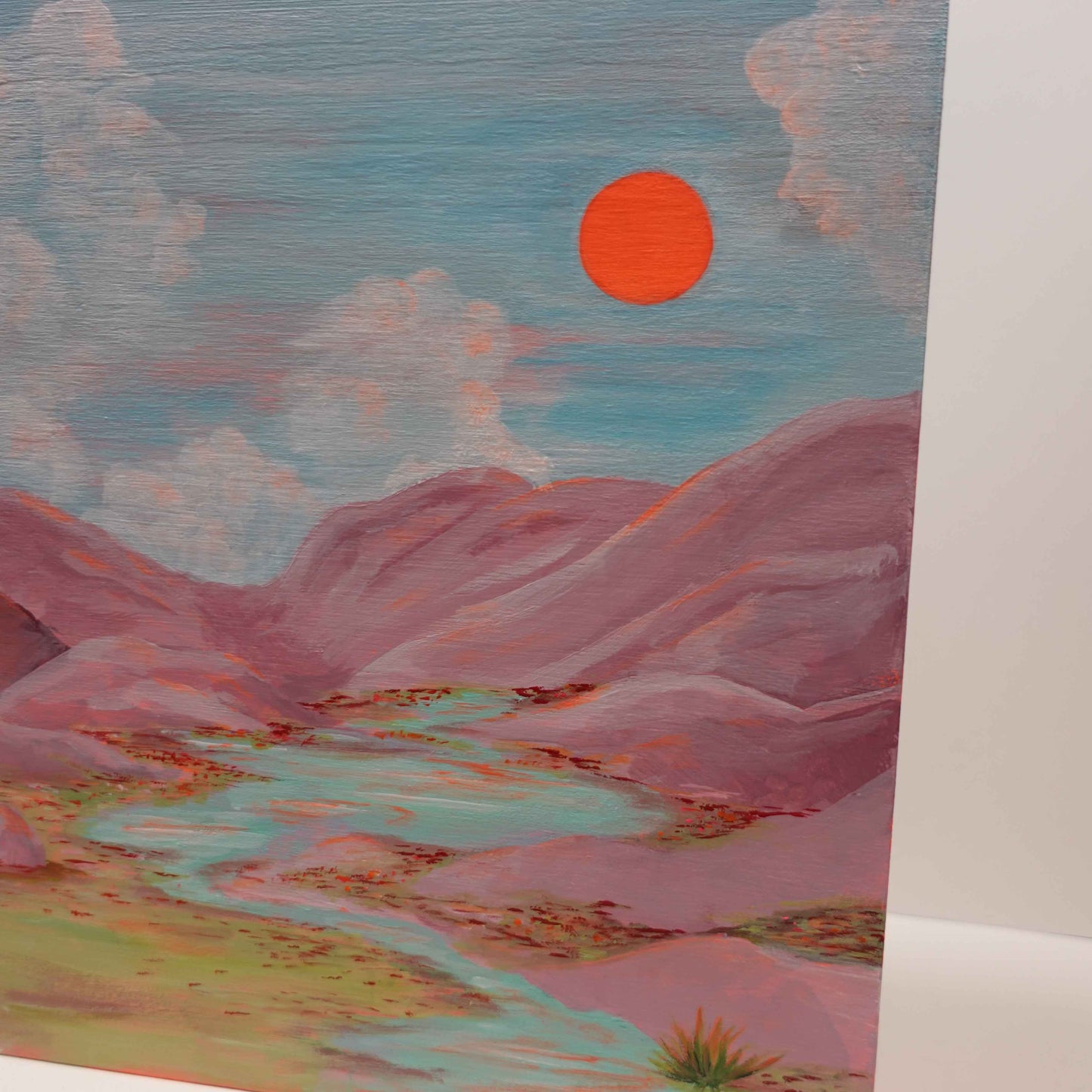 dystopianalps original painting acrylic on wooden canvas 25cm x 25cm closeup