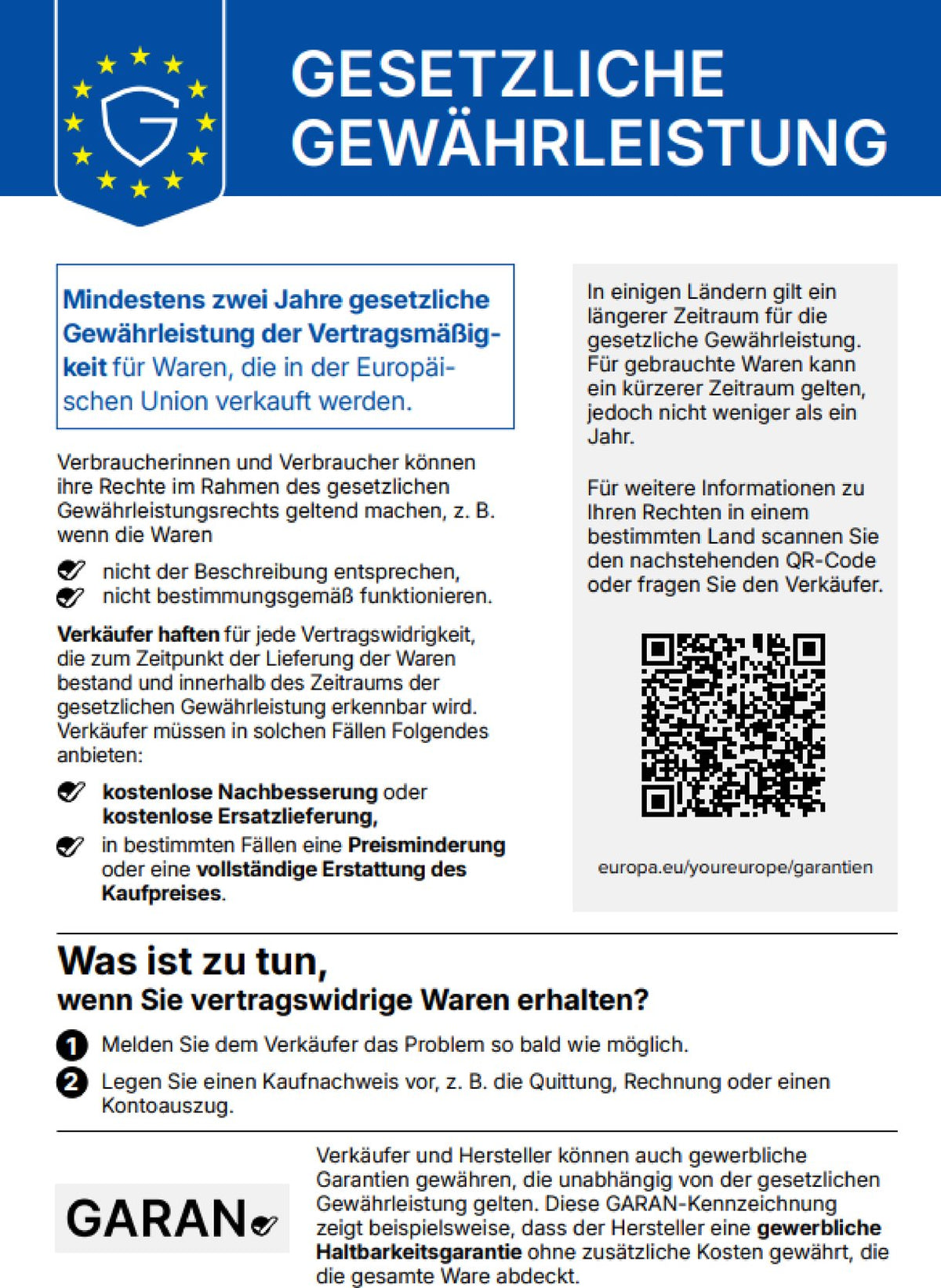 gesetzliche gewährleistung