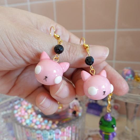 Pink Balloon Cat Earrings