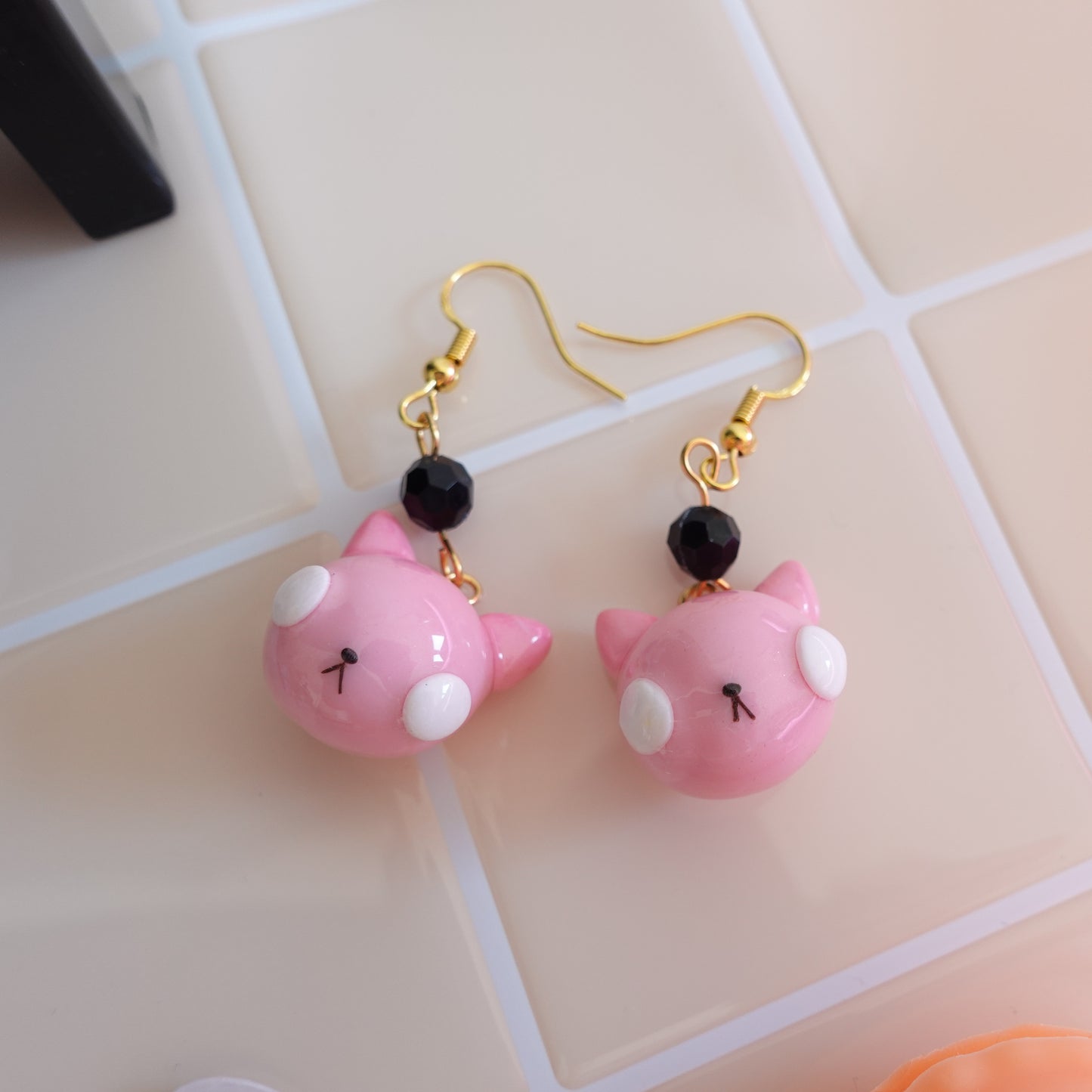 Pink Balloon Cat Earrings