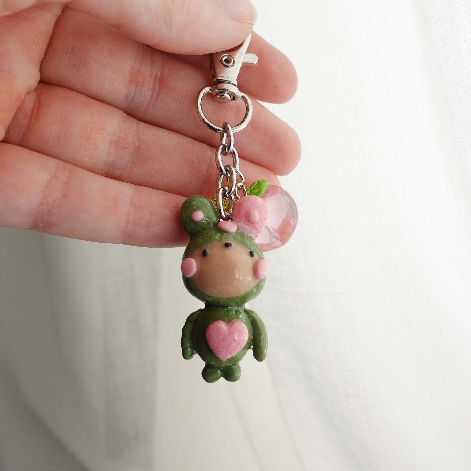 matcha fluff club keychain with a silver keychain