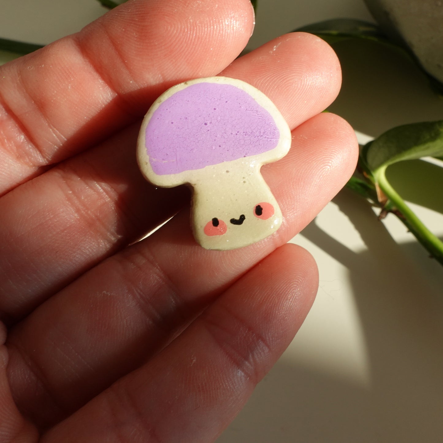 mushroom lucky charm magnets in lilac . clay charm resined to make them durable. perfect new years gift or present for the holidays to any kawaii lover and mushroom lover