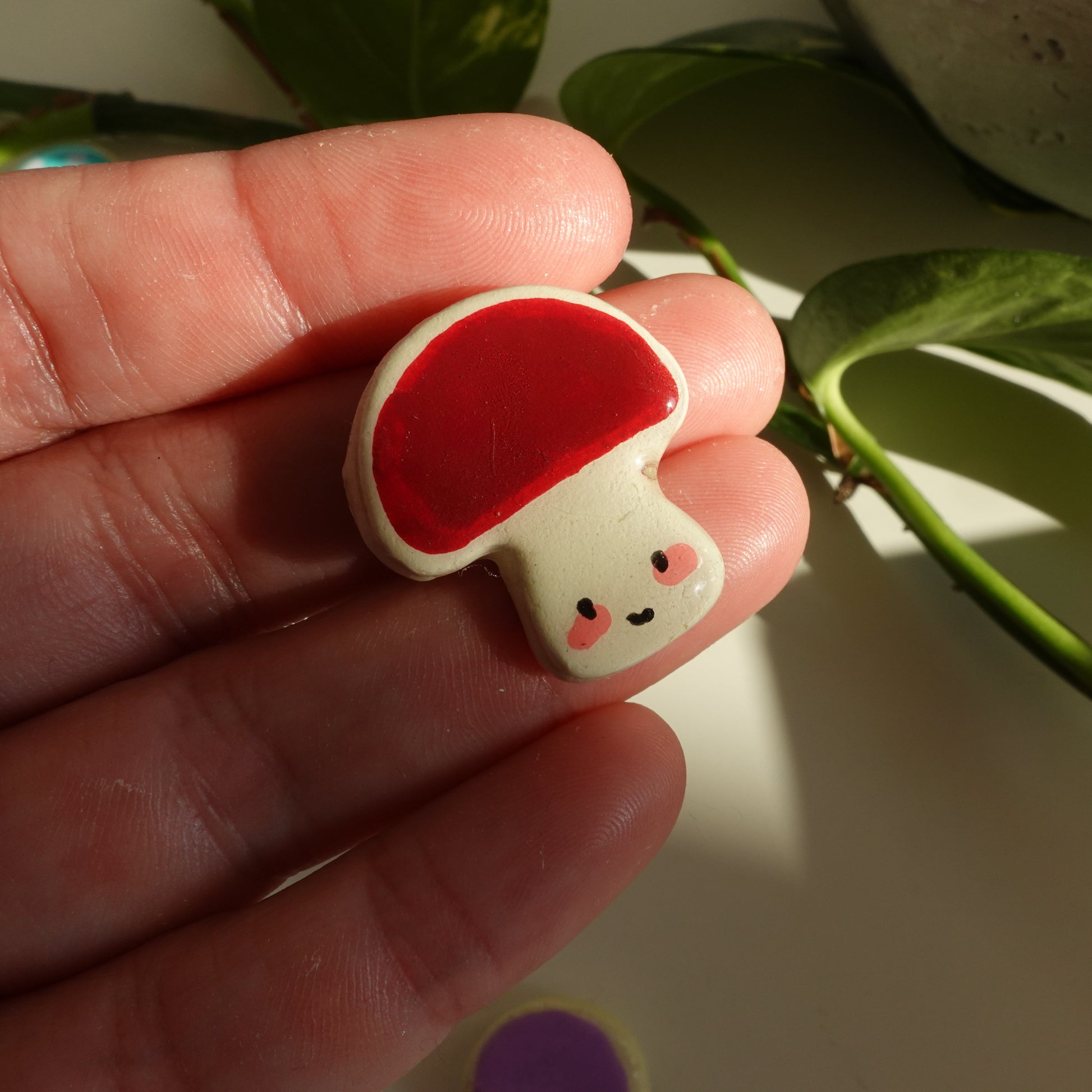 mushroom lucky charm magnets in dark red. clay charm resined to make them durable. perfect new years gift or present for the holidays to any kawaii lover and mushroom lover