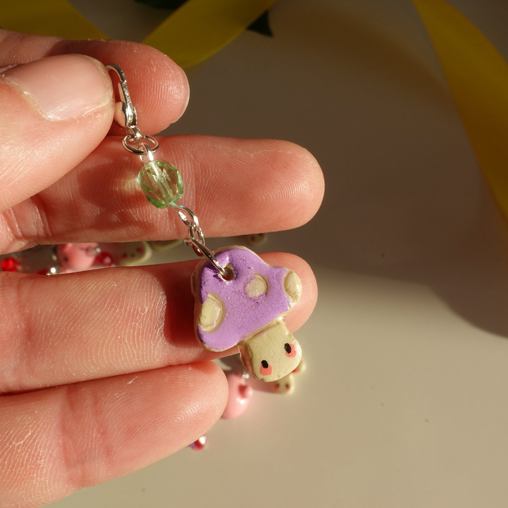 lilac mushroom lucky charm keychain