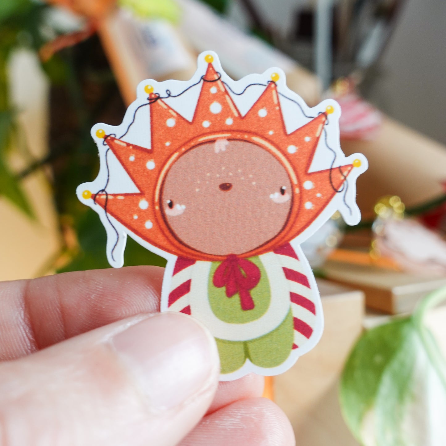 christmas bear sticker from matte weatherproof sticker paper looking like a bronze christmas decor