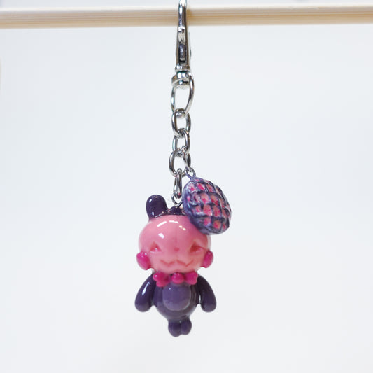 Pumpkin Bunny Halloween keychain by Uncomfy Cherry, a cute handmade kawaii bunny with a pumpkin-inspired design