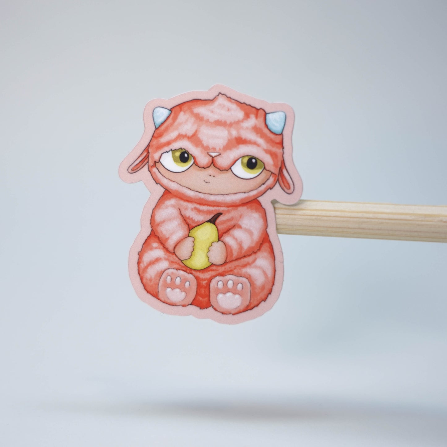 Pastel “Beasty” character sticker with whimsical monster illustration in soft spring tones, glossy vinyl finish for laptops and journals.