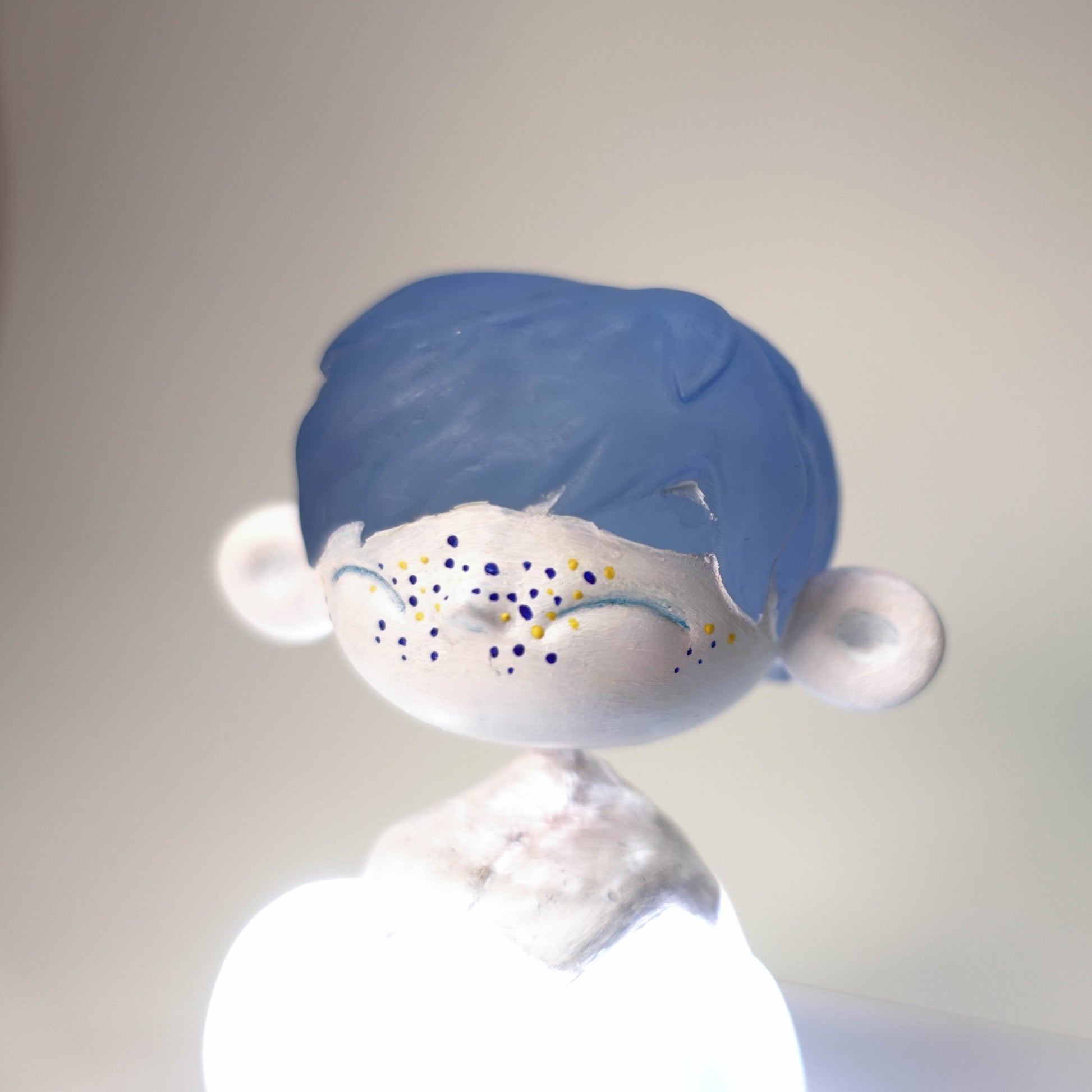 Unique Cloud Chaser collectible resin sculpture with transparent blue cloud hair, hand-painted matte finish, 3D printed figure, single limited edition piece.