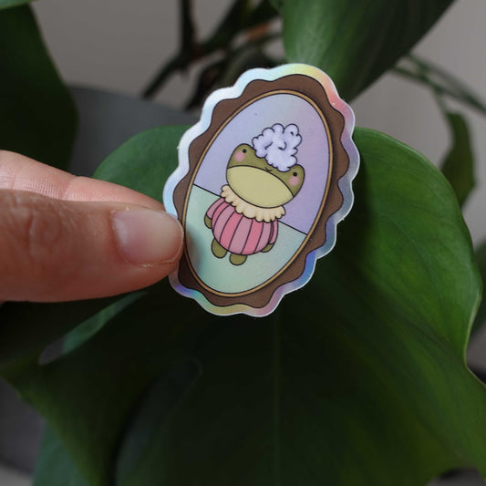 glitter and holographic kawaii clown frog sticker