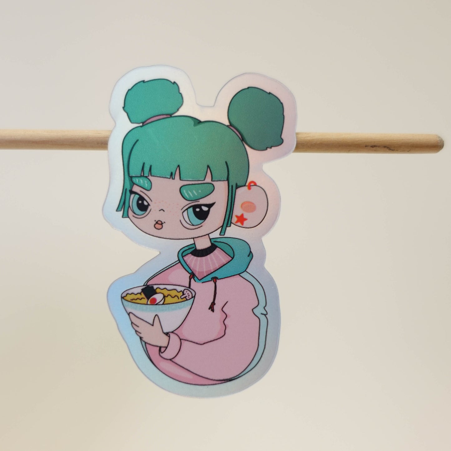 Cute illustrated ramen girl sticker for laptops, journals, water bottles, and planners. Perfect for lovers of cozy art.