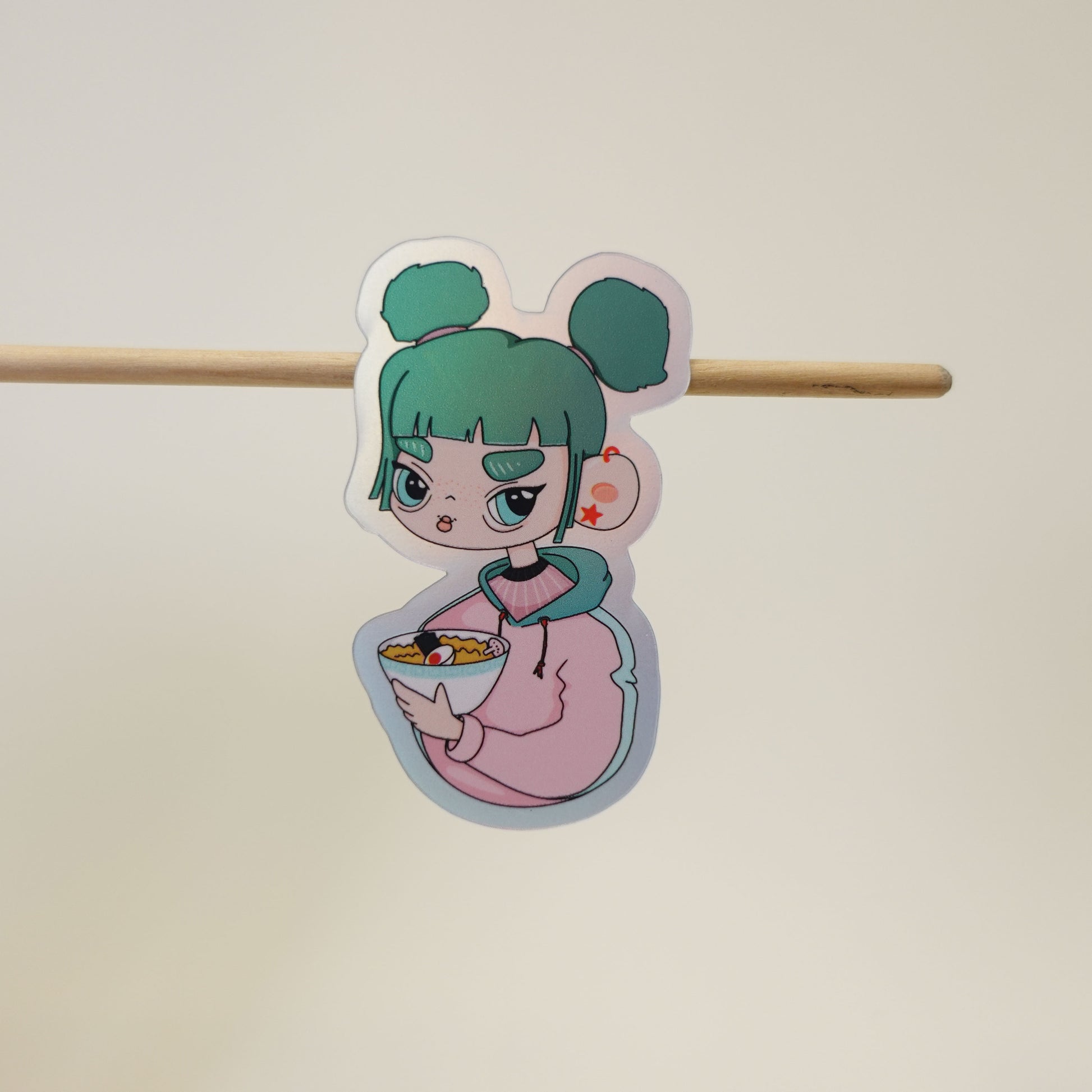 Cute illustrated ramen girl sticker for laptops, journals, water bottles, and planners. Perfect for lovers of cozy art.