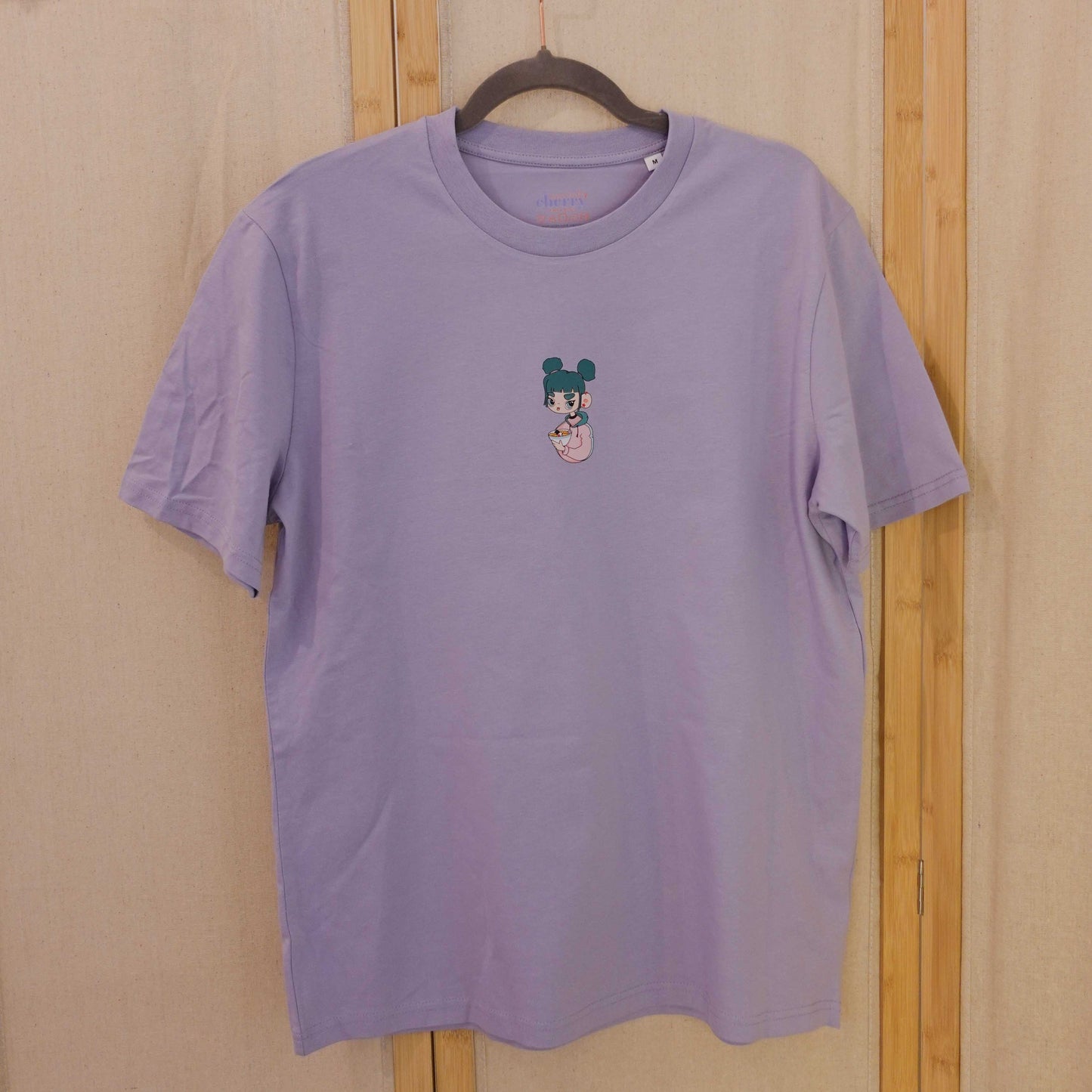 Organic cotton graphic T-shirt featuring the original Ramen Girl illustration in Lilac