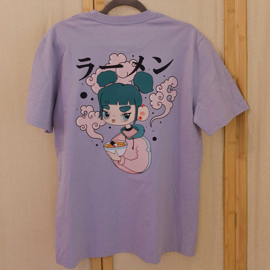 Organic cotton graphic T-shirt featuring the original Ramen Girl illustration in Lilac